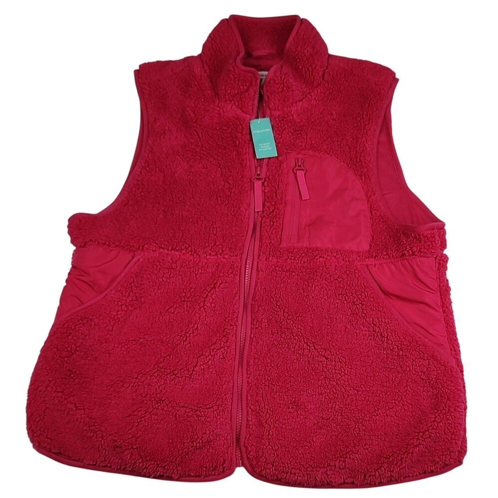 Maurices Fleece Vest Sleeveless Full‎ Zip Pockets Casual Red XL